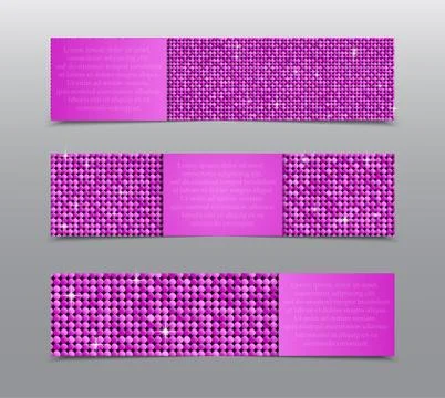 Pink Sequins Banners. Card, Brochure, Probe. Stock Illustration