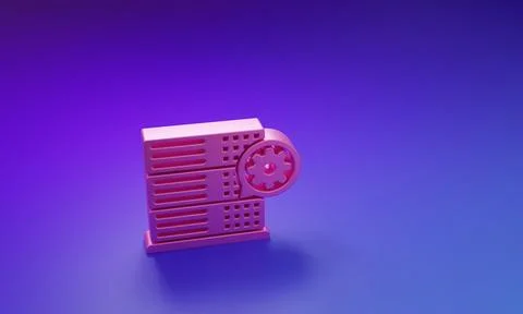 Pink Server and gear icon isolated on purple-blue background. Adjusting app.. Stock Illustration
