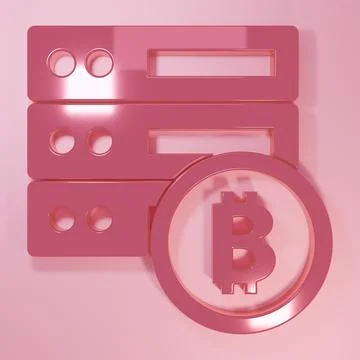 Pink Server bitcoin icon isolated on pink background. Minimalism concept. 3.. 스톡 일러스트