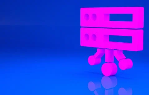 Pink Server, Data, Web Hosting icon isolated on blue background. Minimalism c Illustrazione stock