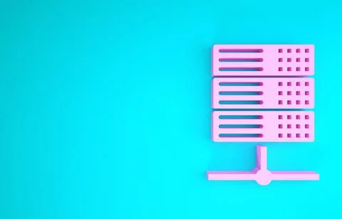 Pink Server, Data, Web Hosting icon isolated on blue background. Minimalism c Illustrazione stock