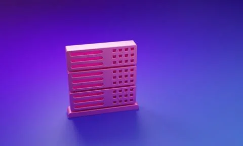 Pink Server, Data, Web Hosting icon isolated on purple-blue background. Min.. Illustrazione stock