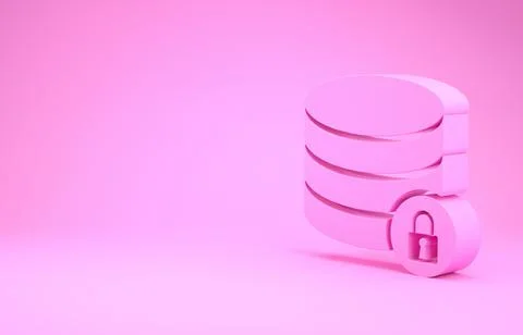 Pink Server security with closed padlock icon isolated on pink background. Da 스톡 일러스트