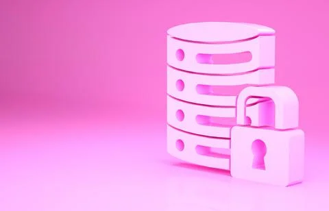 Pink Server security with closed padlock icon isolated on pink background. Se 스톡 일러스트