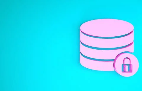 Pink Server security with closed padlock icon isolated on blue background. Da 库存插图