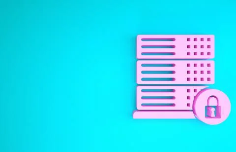 Pink Server security with closed padlock icon isolated on blue background. Se 스톡 일러스트