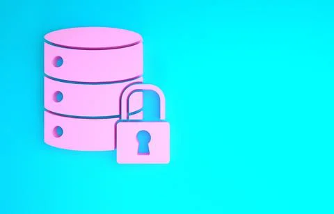Pink Server security with closed padlock icon isolated on blue background. Se 스톡 일러스트