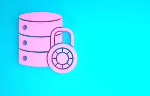 Pink Server security with closed padlock icon isolated on blue background. Se 库存插图