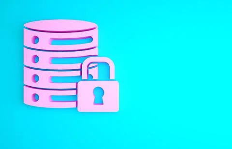 Pink Server security with closed padlock icon isolated on blue background. Se 库存插图