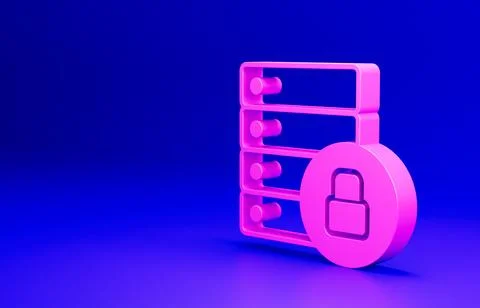Pink Server security with closed padlock icon isolated on blue background 库存插图