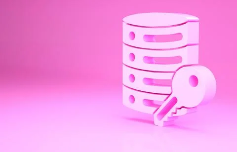 Pink Server security with key icon isolated on pink background. Security, saf 스톡 일러스트