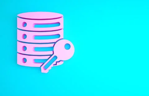 Pink Server security with key icon isolated on blue background. Security, saf 스톡 일러스트