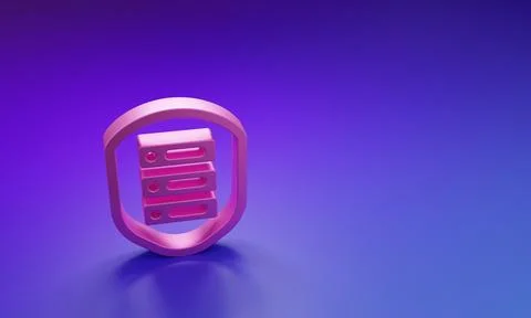 Pink Server with shield icon isolated on purple-blue background. Protection.. Stock Illustration