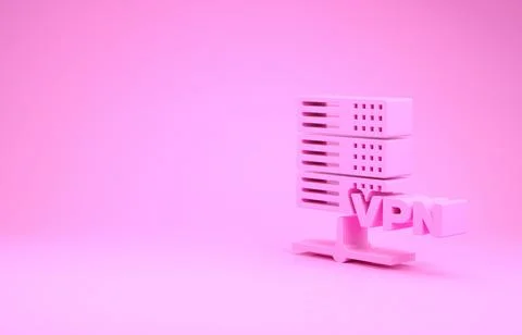 Pink Server VPN icon isolated on pink background. Minimalism concept. 3d illu 스톡 일러스트