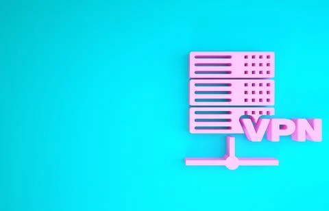 Pink Server VPN icon isolated on blue background. Minimalism concept. 3d illu 스톡 일러스트