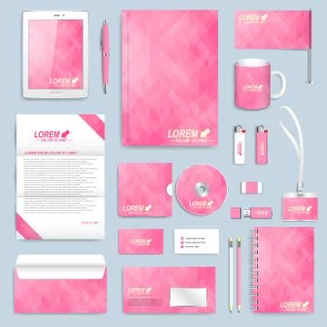 Pink set of vector corporate identity template. Modern business stationery mock Stock Illustration