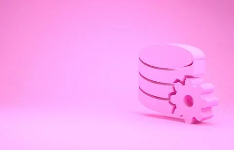 Pink Setting database server icon isolated on pink background. Database Cente 스톡 일러스트