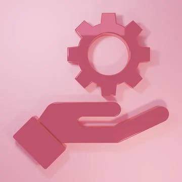 Pink Settings in the hand icon isolated on pink background. Minimalism conc.. Stock Illustration