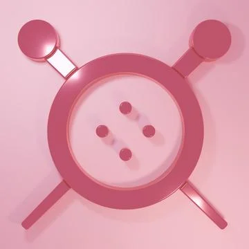 Pink Sewing button and knitting needles icon isolated on pink background. C.. 스톡 일러스트