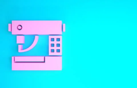 Pink Sewing machine icon isolated on blue background. Minimalism concept. 3d  Illustrazione stock
