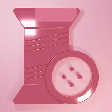 Pink Sewing thread on spool and button icon isolated on pink background. Ya.. Stock Illustration