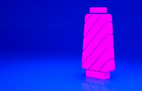 Pink Sewing thread on spool icon isolated on blue background. Yarn spool. Thr Stock Illustration