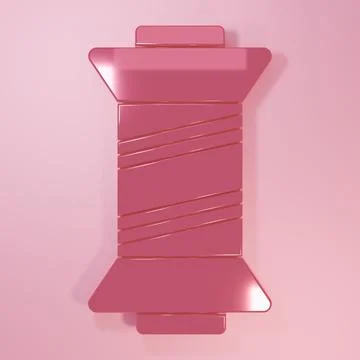 Pink Sewing thread on spool icon isolated on pink background. Yarn spool. T.. Stock Illustration