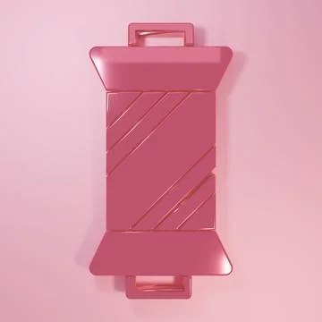 Pink Sewing thread on spool icon isolated on pink background. Yarn spool. T.. Stock Illustration