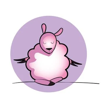 The pink sheep does yoga and meditation. Stock Illustration