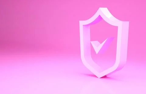 Pink Shield with check mark icon isolated on pink background. Security, safet Stock Illustration