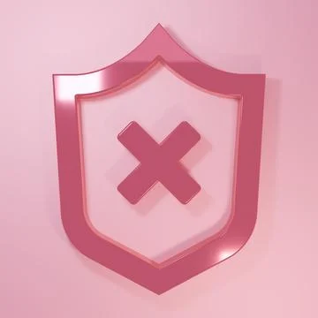 Pink Shield with cross mark icon isolated on pink background. Shield and re.. Stock Illustration
