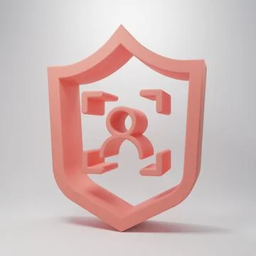 Pink Shield face recognition icon isolated on pink background. Face identif.. Stock Illustration