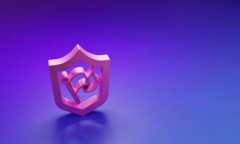 Pink Shield with flag icon isolated on purple-blue background. Victory, win.. Stock Illustration