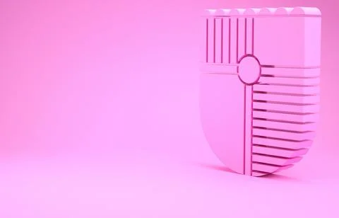 Pink Shield for game icon isolated on pink background. Minimalism concept. 3d Stock Illustration