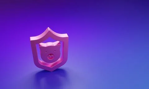 Pink Shield with pig icon isolated on purple-blue background. Animal symbol.. Stock Illustration