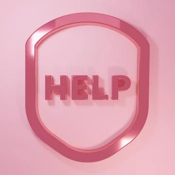 Pink Shield with text Help icon isolated on pink background. Guard sign. Se.. Stock Illustration