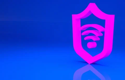 Pink Shield with WiFi wireless internet network symbol icon isolated on blue  Stockillustratie