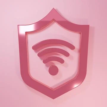 Pink Shield with WiFi wireless internet network symbol icon isolated on pin.. Illustrazione stock