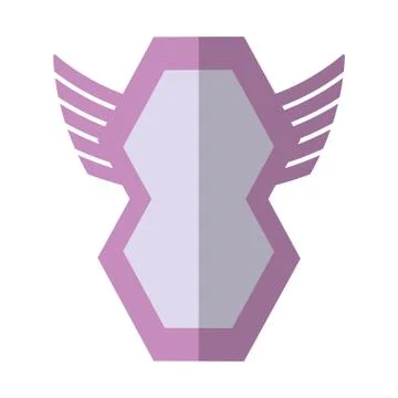 Pink shield  winged shape geometric badge shadow Stock Illustration