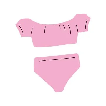 Pink off the shoulder ruffle bikini with high waist bottoms Stock Illustration