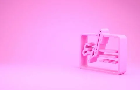 Pink Signed document line icon isolated on pink background. Pen signing a con Stock Illustration