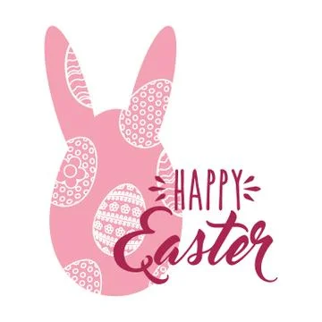 Pink silhouette ears rabbit egg happy easter Stock Illustration