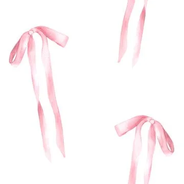 A Pink silk bow seamless pattern Watercolor hair ribbon, Girl coquette style 스톡 일러스트