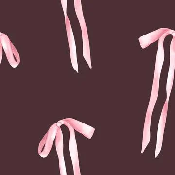 A Pink silk bow seamless pattern Watercolor hair ribbon, Girl coquette style Stock Illustration