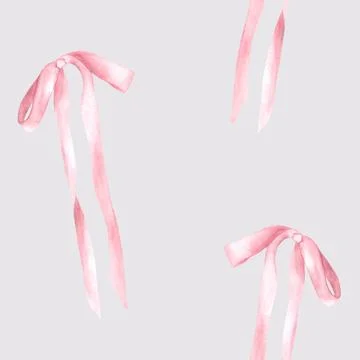 A Pink silk bow seamless pattern Watercolor hair ribbon, Girl coquette style Stock Illustration