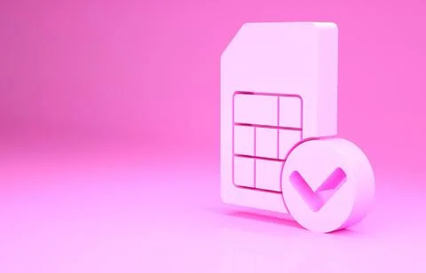 Pink Sim card icon isolated on pink background. Mobile cellular phone sim car Stock Illustration