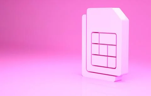 Pink Sim card icon isolated on pink background. Mobile cellular phone sim car Stock Illustration
