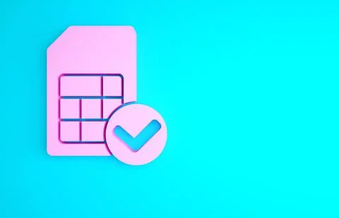 Pink Sim card icon isolated on blue background. Mobile cellular phone sim car Stock Illustration