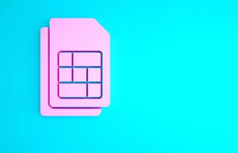 Pink Sim card icon isolated on blue background. Mobile cellular phone sim car Stock Illustration