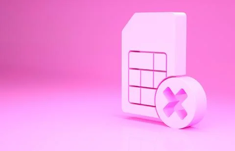 Pink Sim card rejected icon isolated on pink background. Mobile cellular phon Stock Illustration